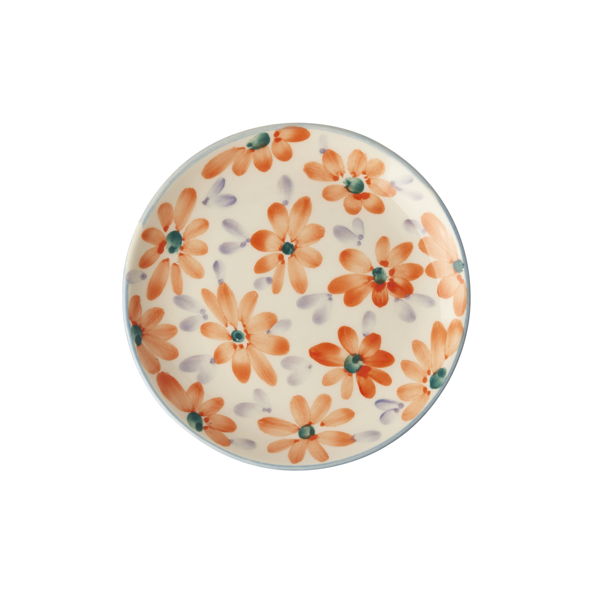 Ceramic cake plate with hand-painted orange and teal floral design