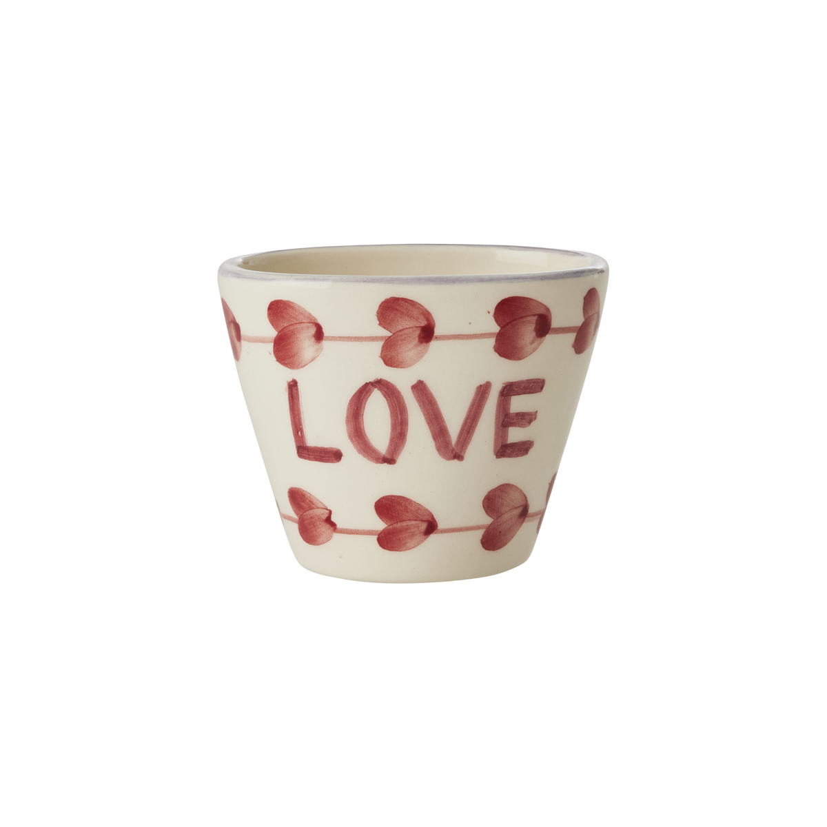 Ceramic espresso cup with red hand-painted love hearts, 2.4 oz