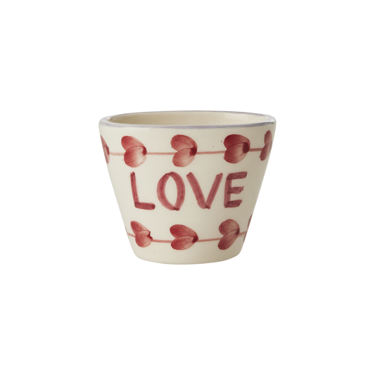 Ceramic espresso cup with red hand-painted love hearts, 2.4 oz