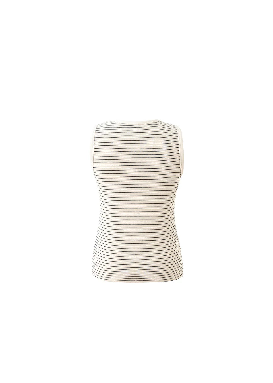 Striped sleeveless tank top, cream with navy thin stripes, rounded neckline