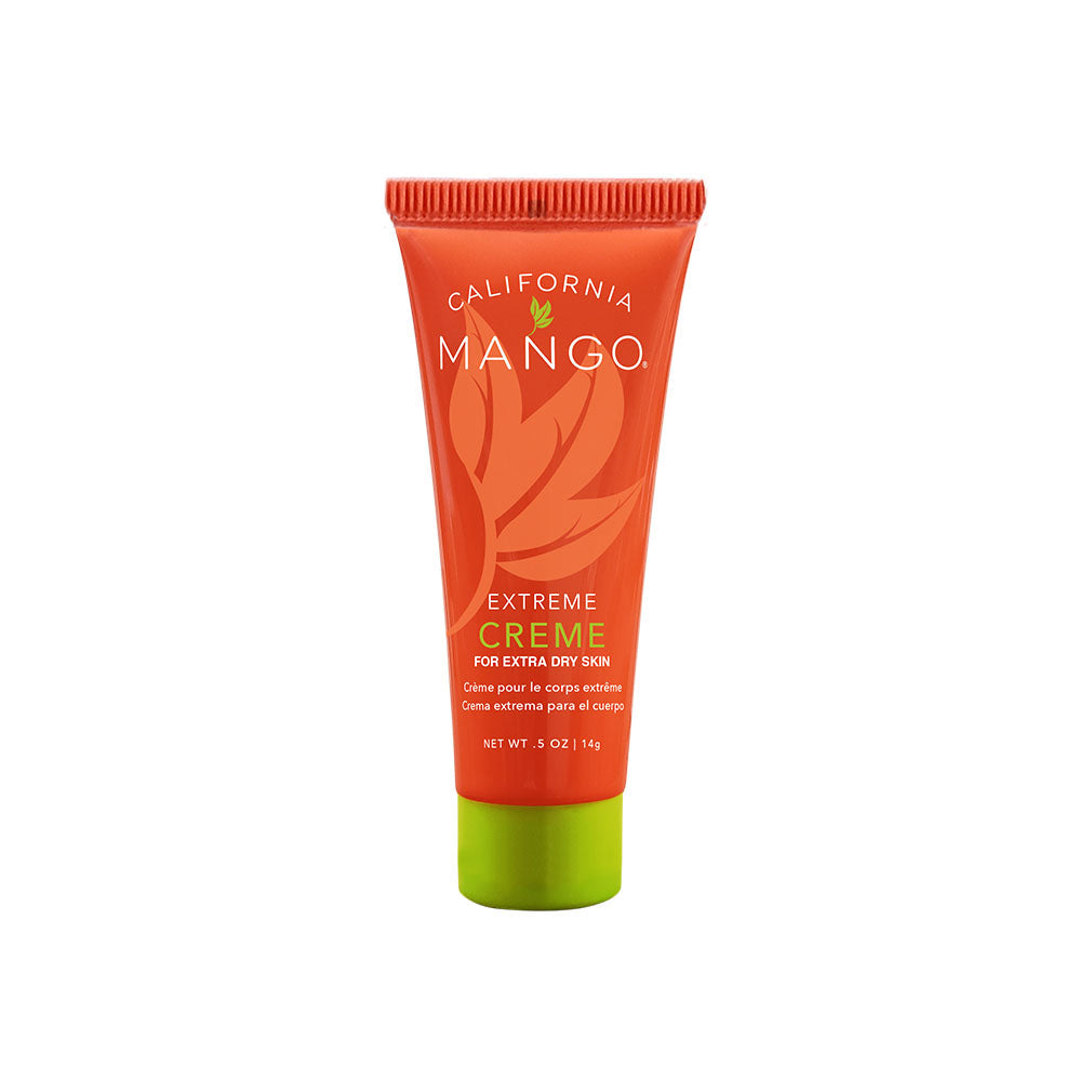 Orange squeeze cream tube with green base cap, 'California Mango' label