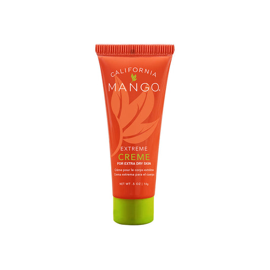 Orange squeeze cream tube with green base cap, 'California Mango' label