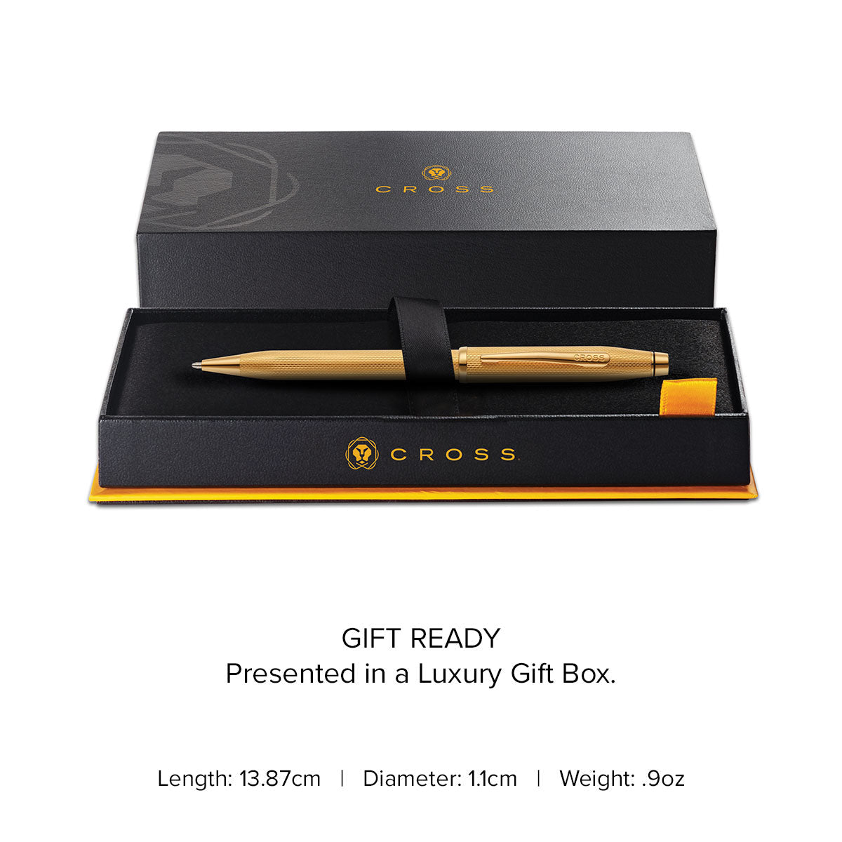 Gold-plated ballpoint pen displayed in a luxury gift box
