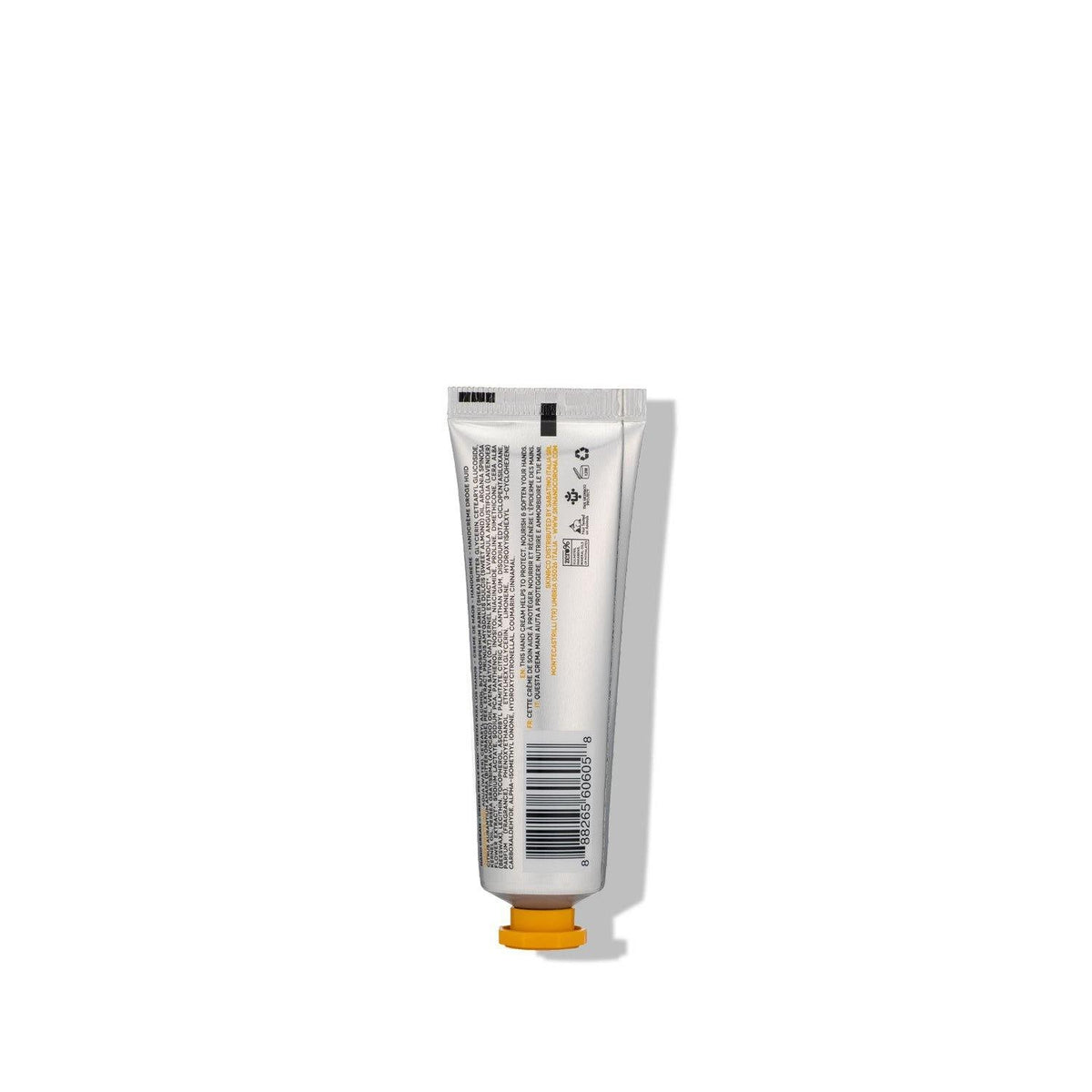 SKIN&CO Roma Citrus Amaro hand cream tube, barcode and ingredient text on back