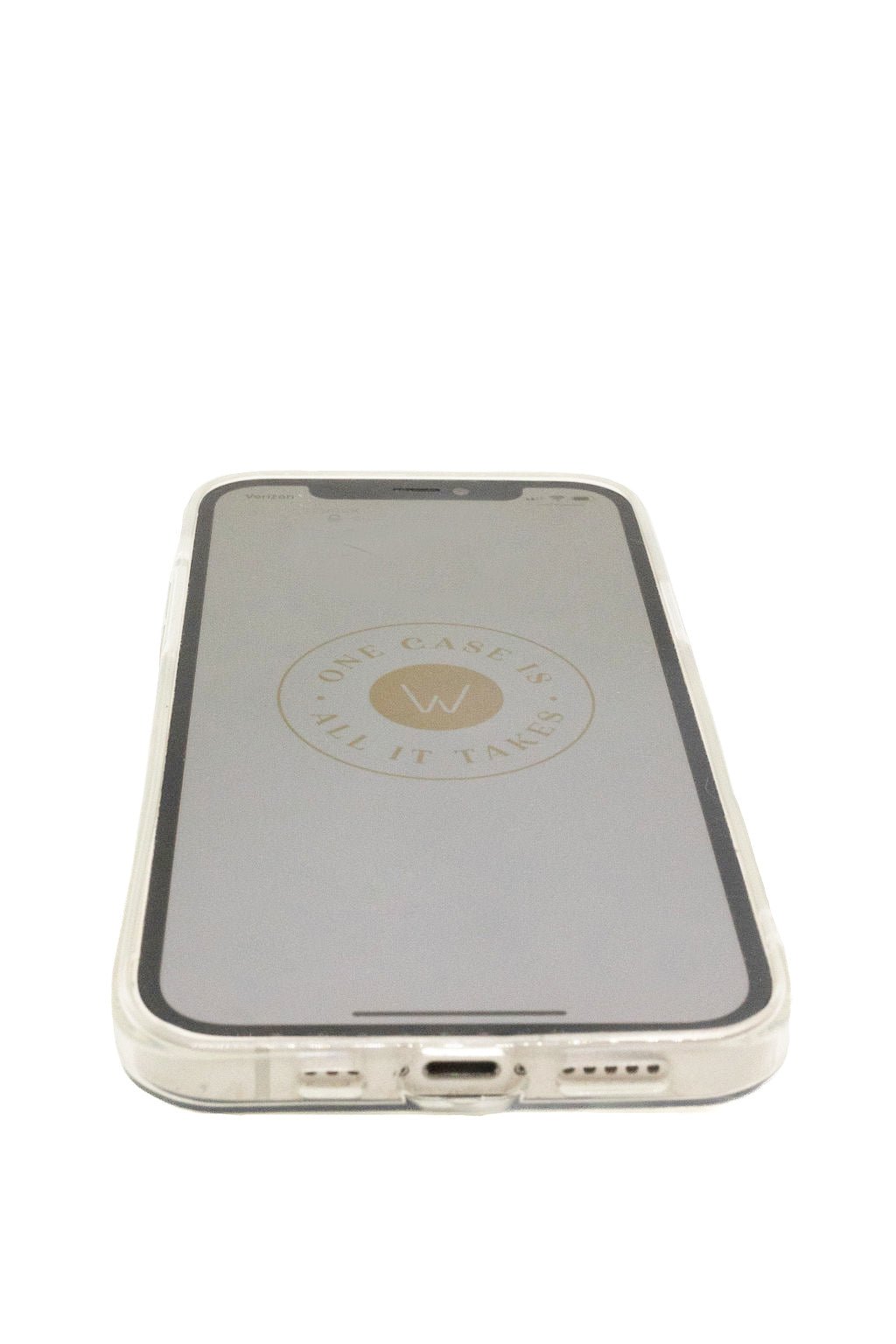 Clear phone case back with oval logo and bottom port cutouts