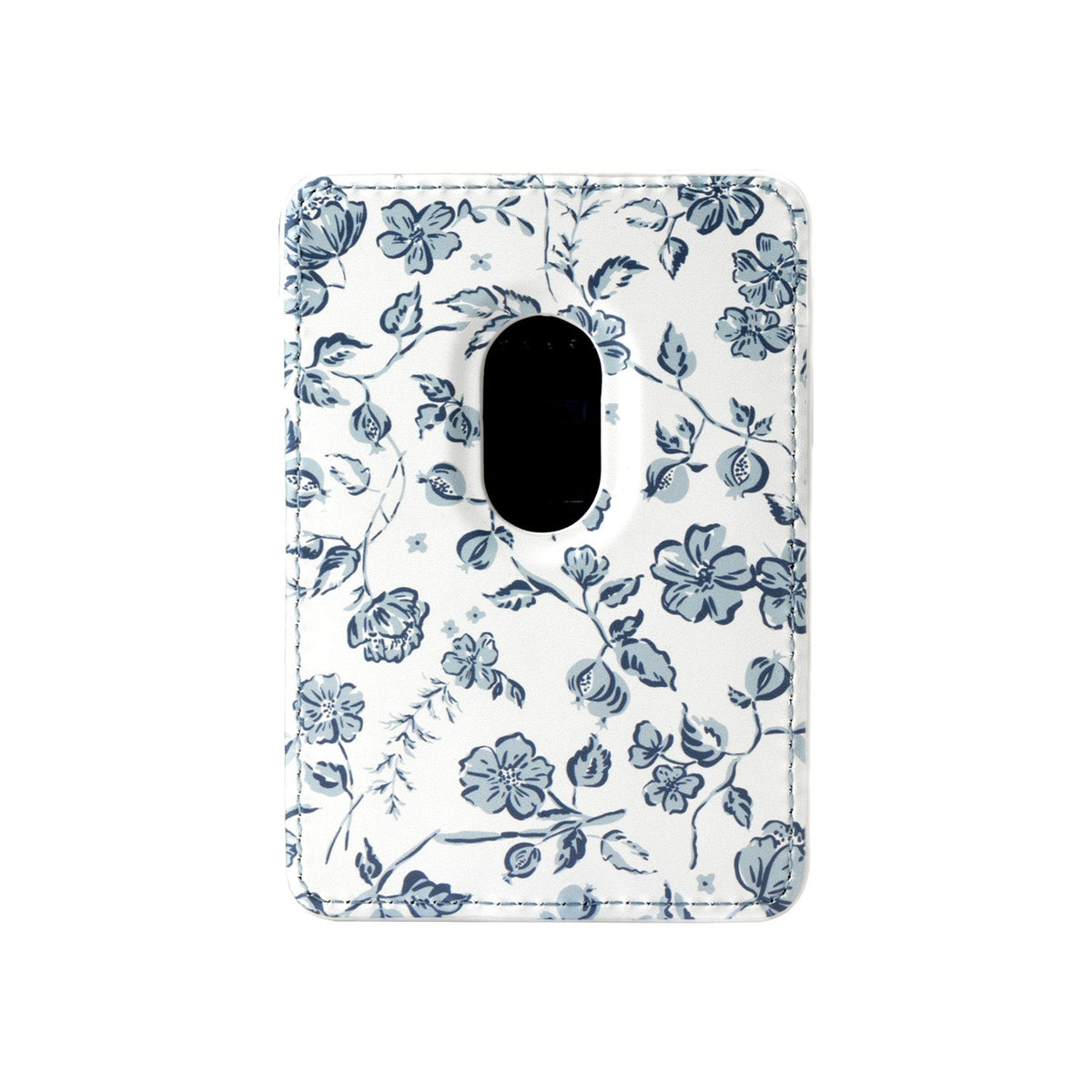 Floral magnetic wallet for phone with window cutout, blue on white
