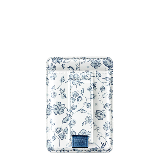 Floral magnetic phone wallet with dark magnetic tab closure