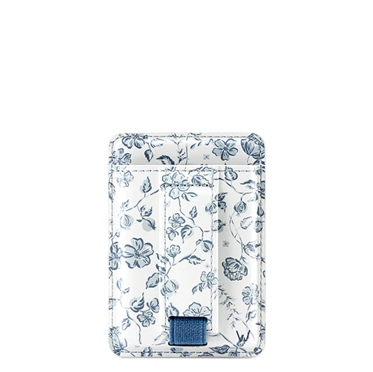Floral magnetic phone wallet with dark magnetic tab closure