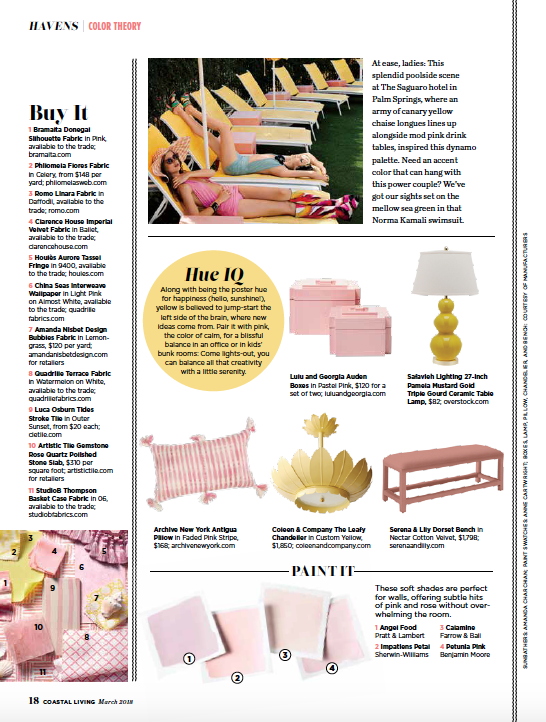Faded pink striped pillow with corner tassel pom-poms shown on a page