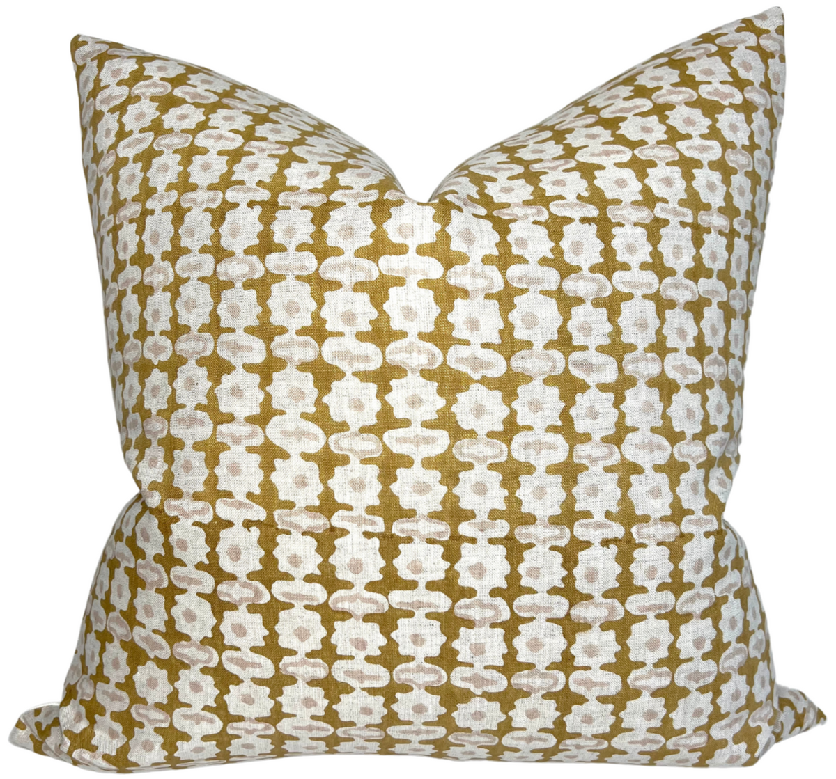 Saffron and cream geometric patterned pillow cover with square corners