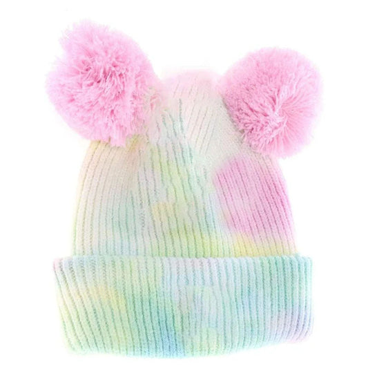 BABY Tie Dye Double Fur Pom C.C Beanie