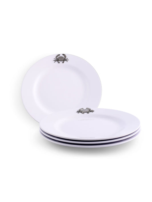 Crab melamine lunch plates with gray crab print, two stacked