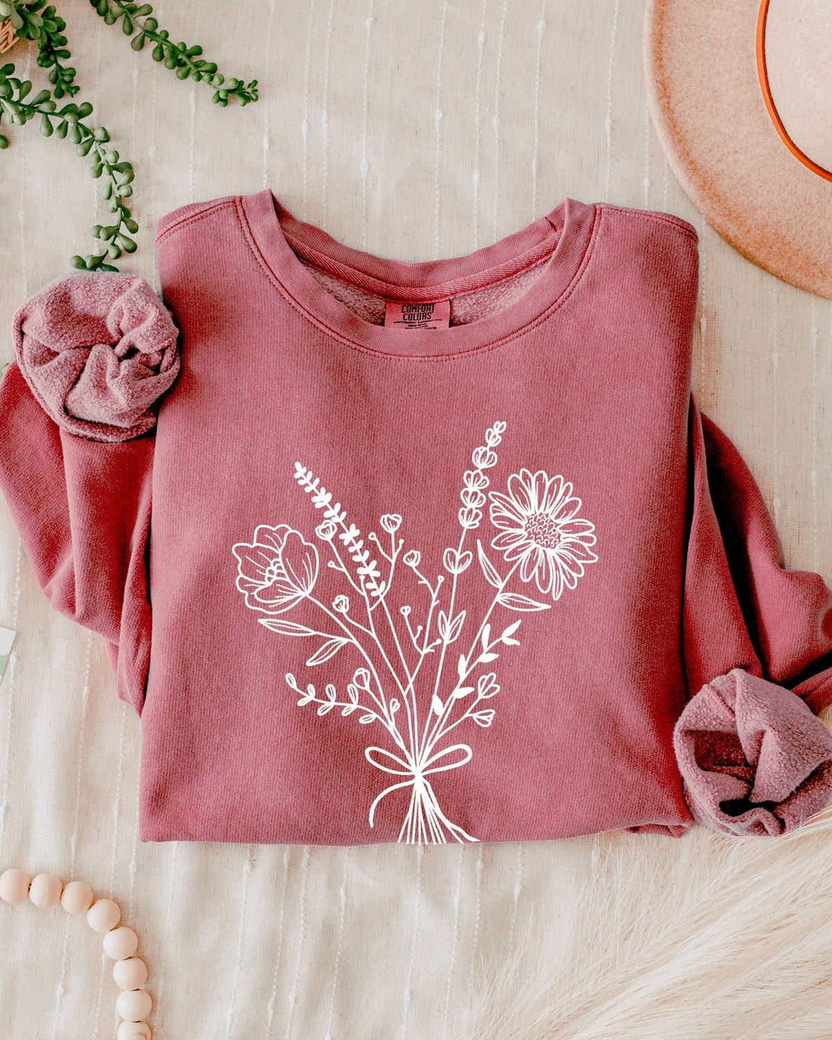 Botanical Floral Bouquet Comfort Colors Sweatshirt, Wildflower Gift for Women