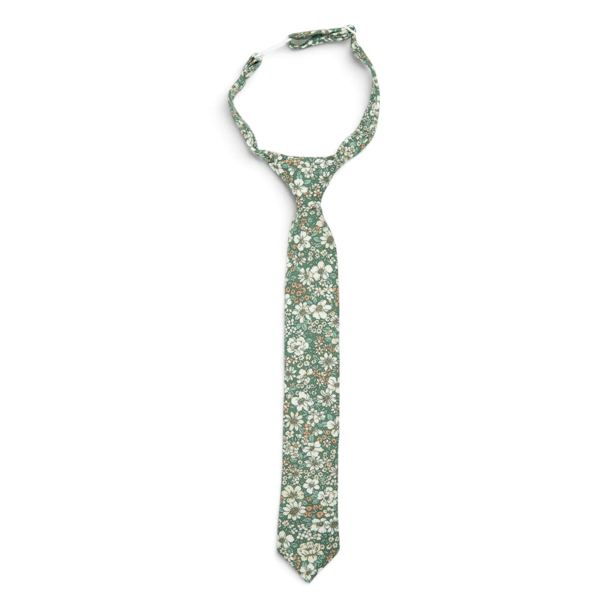 Green floral boys necktie with narrow point