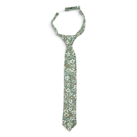 Green floral boys necktie with narrow point
