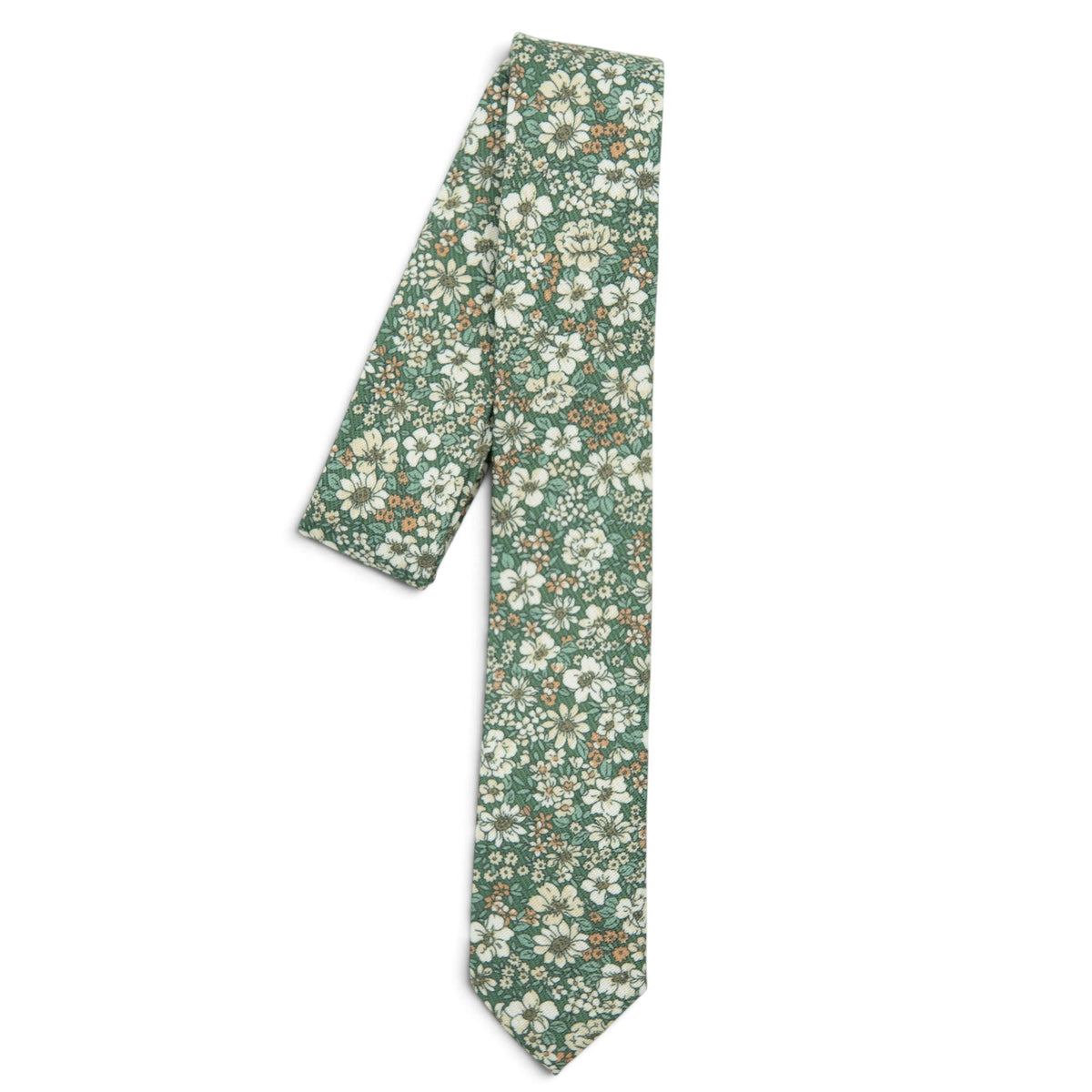 Youth tie in dark green with cream and orange floral print