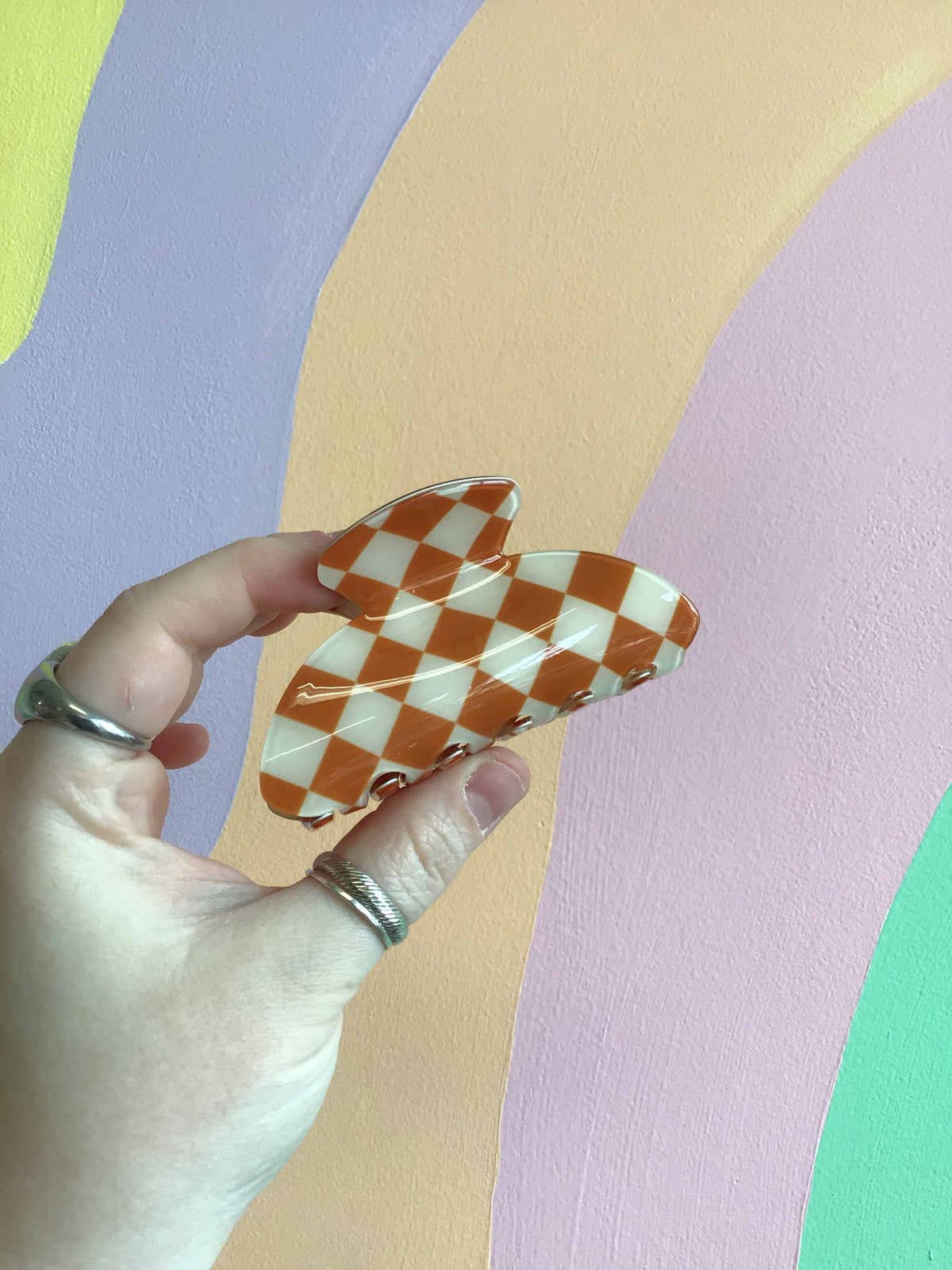 Orange checker hair claw with rounded ends
