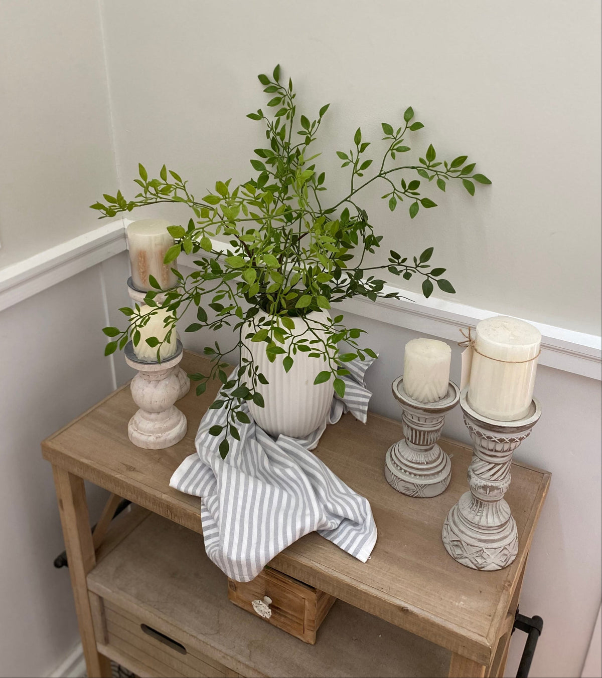 Artificial ruscus stems bundle, green leafy branches on long stems for arranging