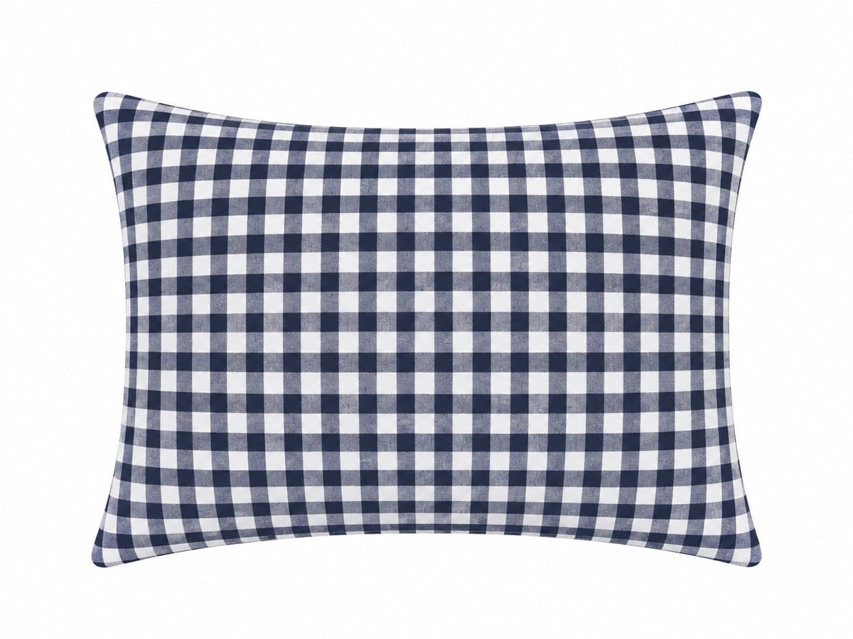 Pillowcase with a navy and white gingham check pattern