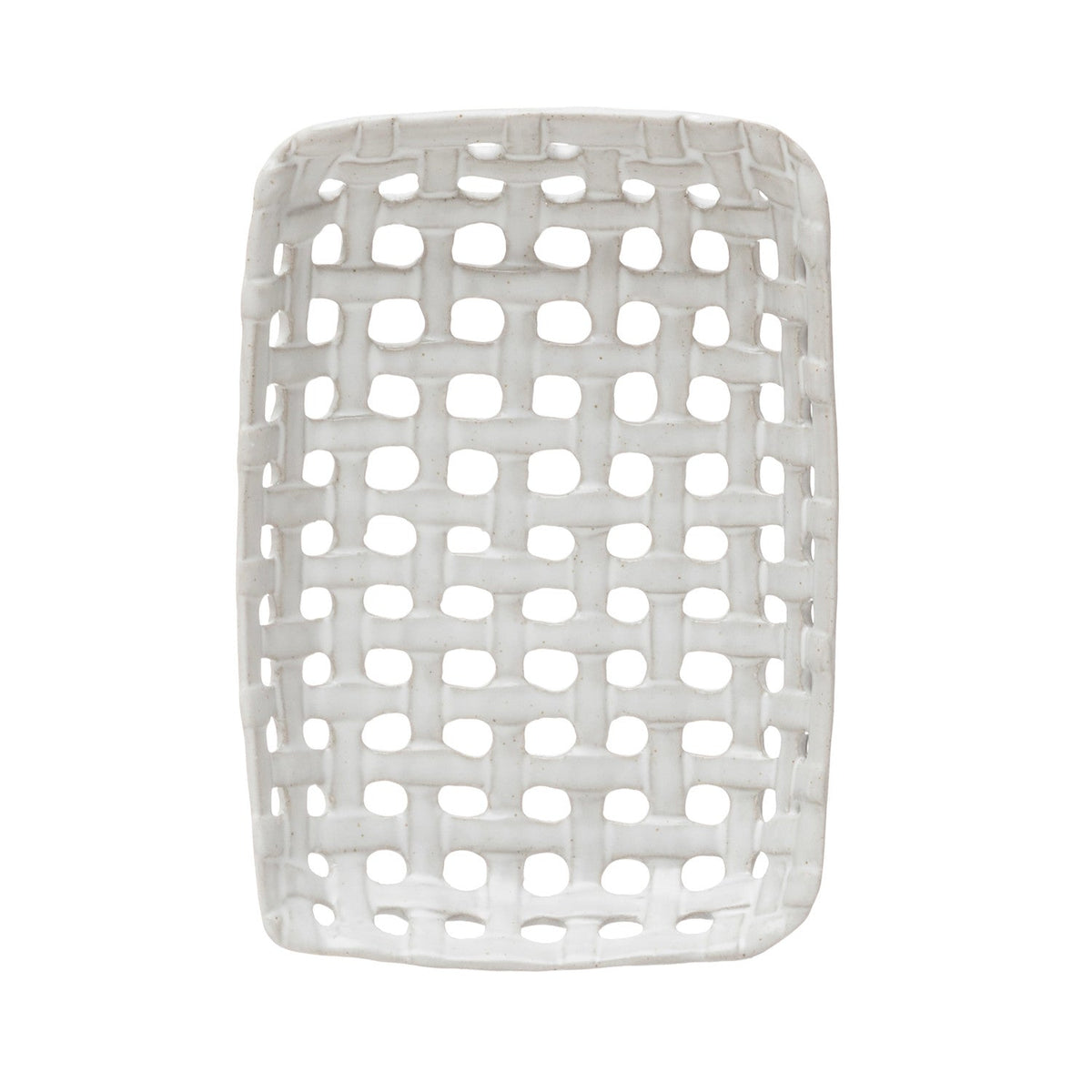 Cream ceramic basket dish with lattice cutout sides