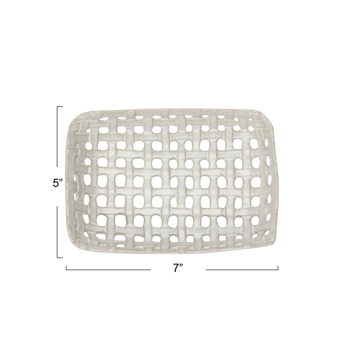 Cream ceramic lattice basket dish, 7in by 5in