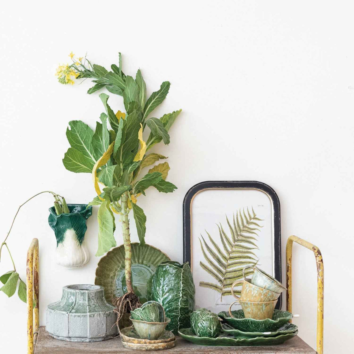 Hand-Painted Green Cabbage Shaped Stoneware Plate