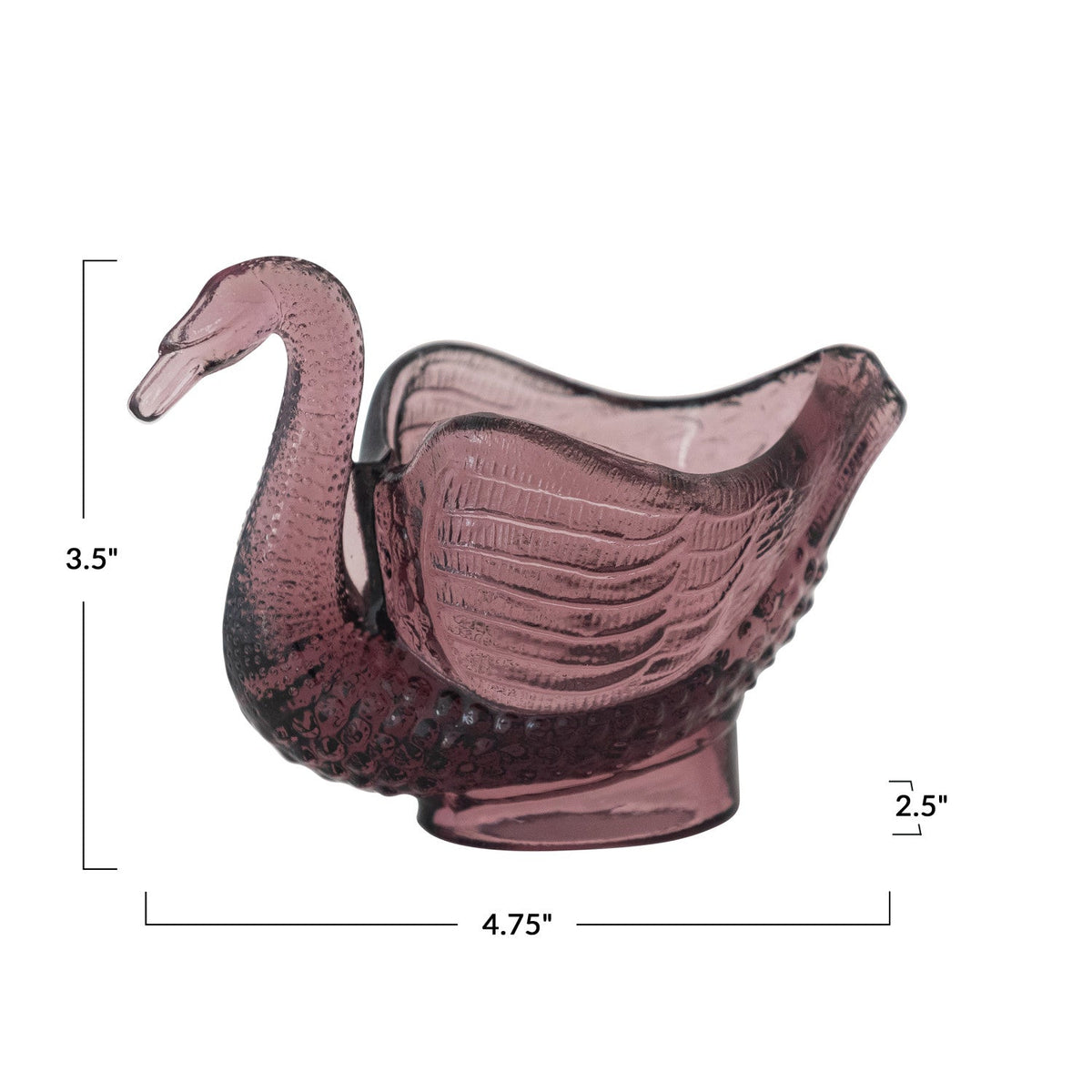 Purple glass swan dish, 4.75" L x 3.5" H x 2.5" W