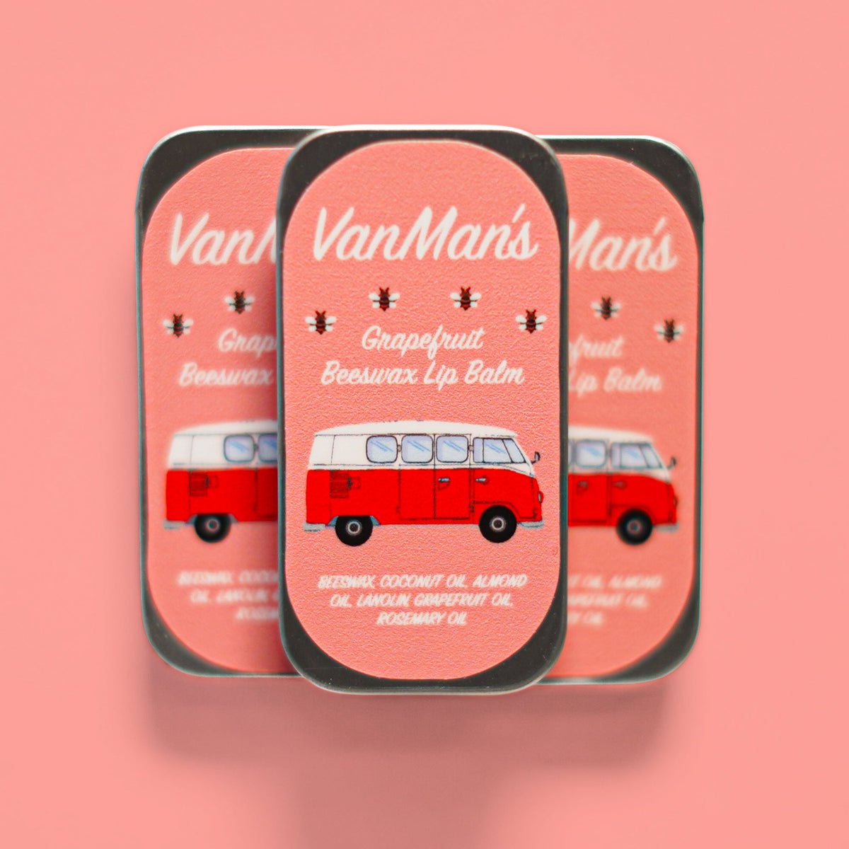 VanMan's Grapefruit beeswax lip balm tin set of three containers