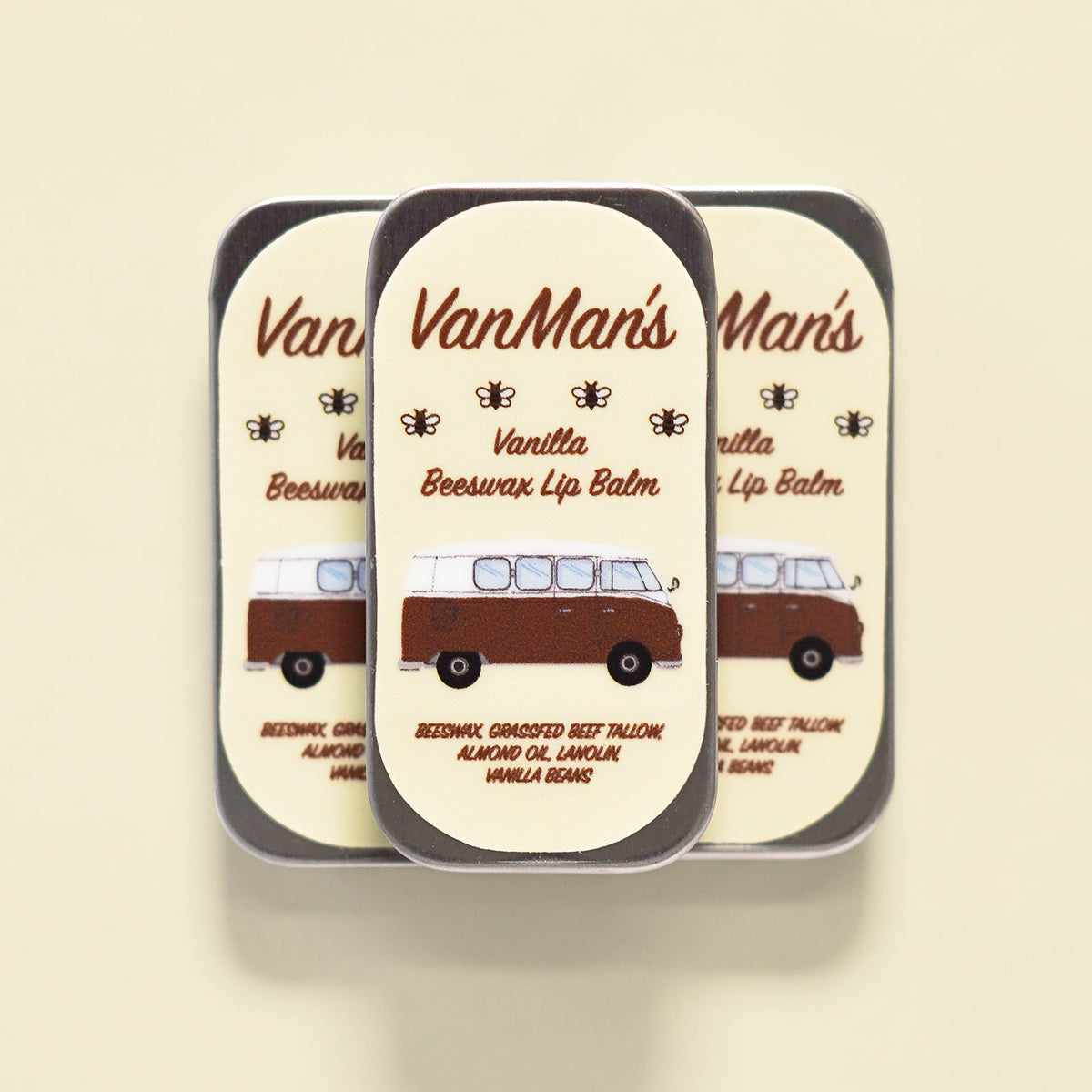 VanMan's Vanilla beeswax lip balm tin set of three containers