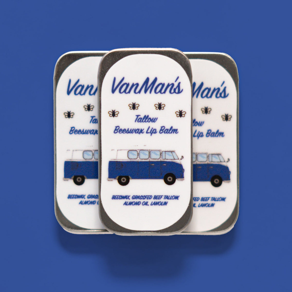 VanMan's Tallow beeswax lip balm tin set of three containers