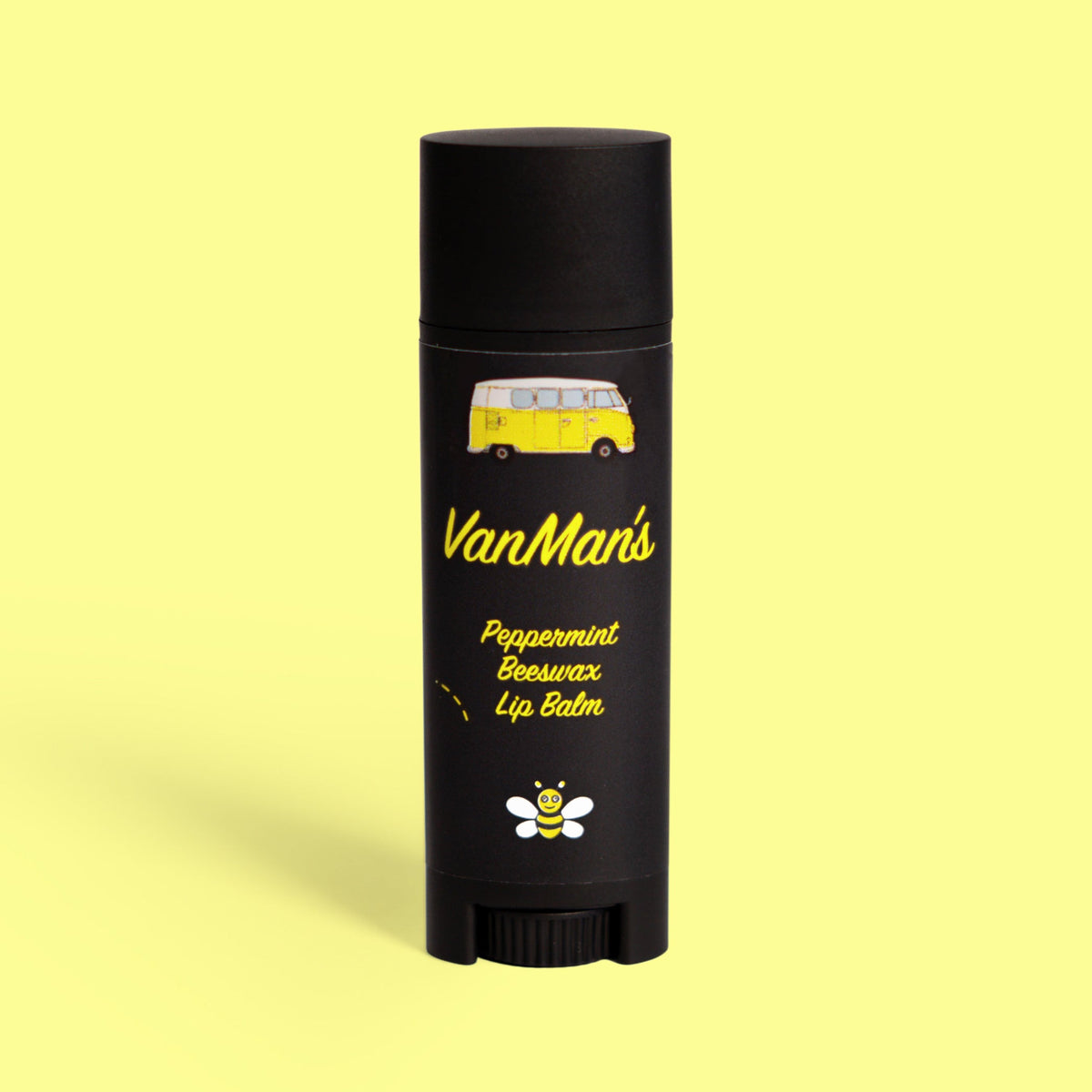 VanMan's Peppermint beeswax lip balm tube in black container