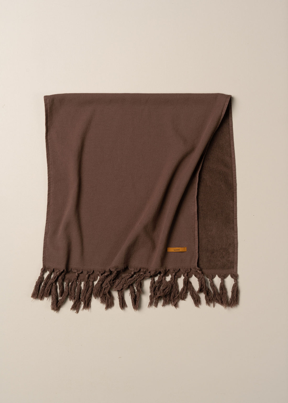 Dark chocolate brown Turkish hand towel with short fringe ends