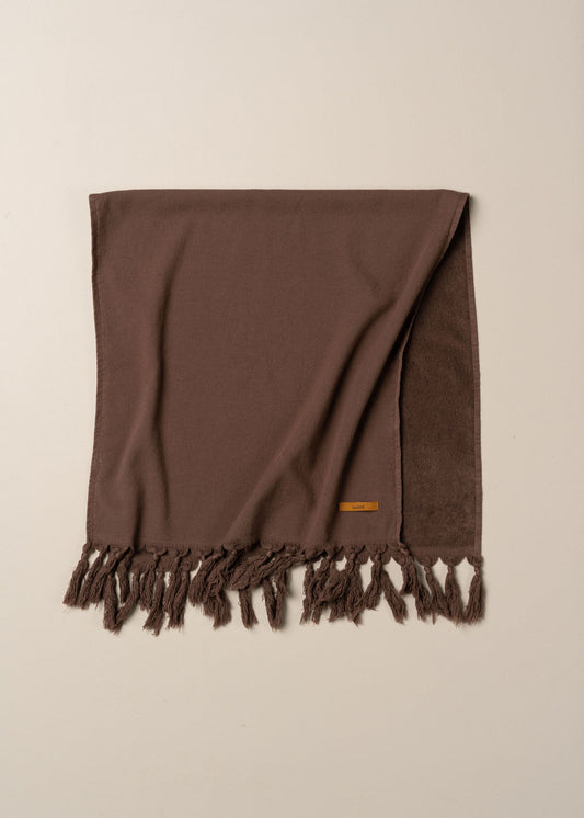 Dark chocolate brown Turkish hand towel with short fringe ends
