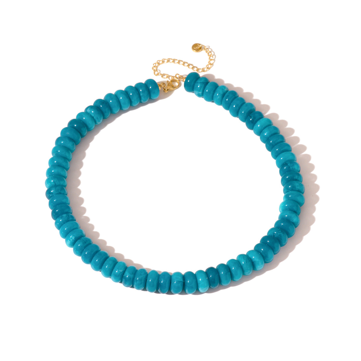 Aqua donut-bead necklace with gold-tone lobster clasp