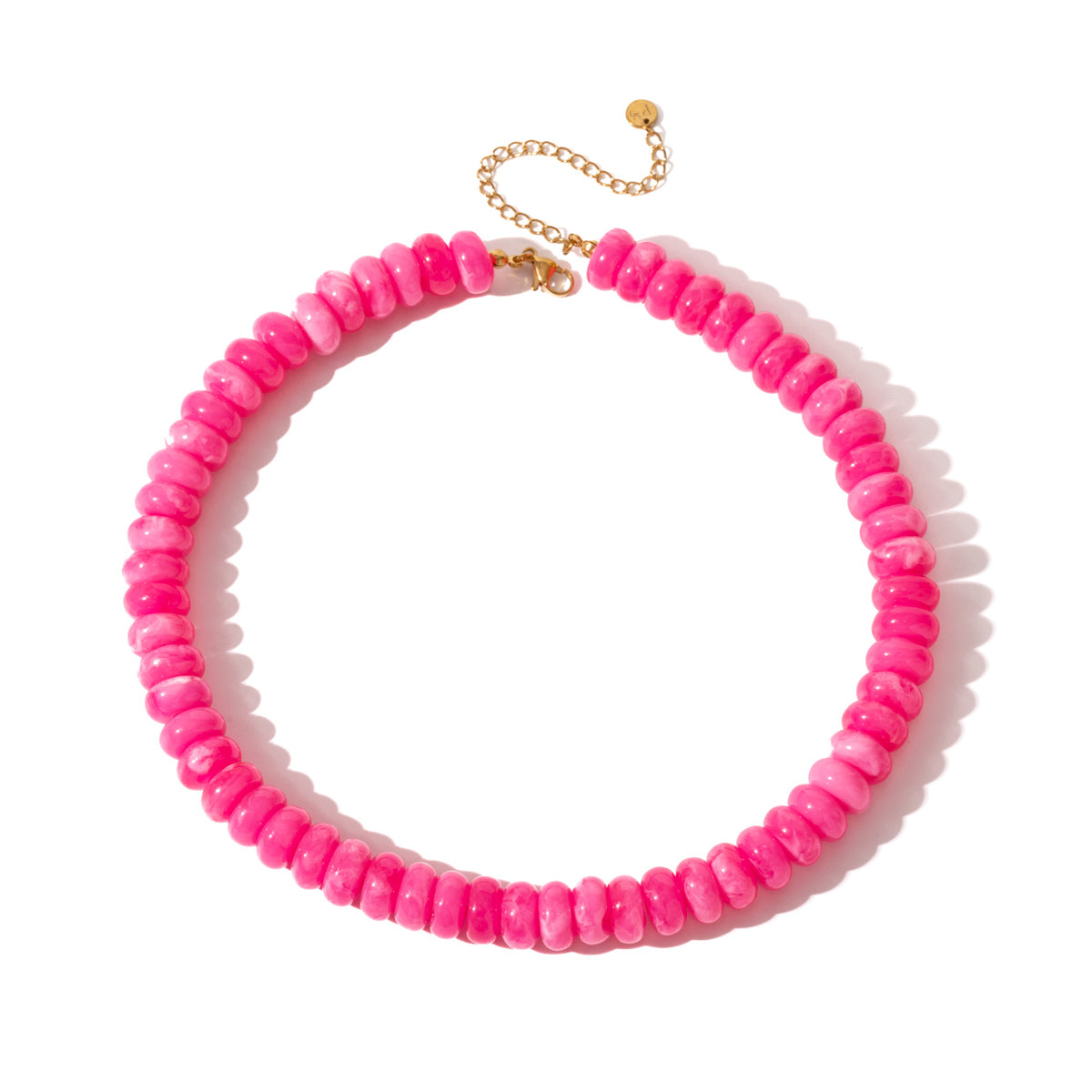 Dark pink donut-bead necklace with gold-tone lobster clasp
