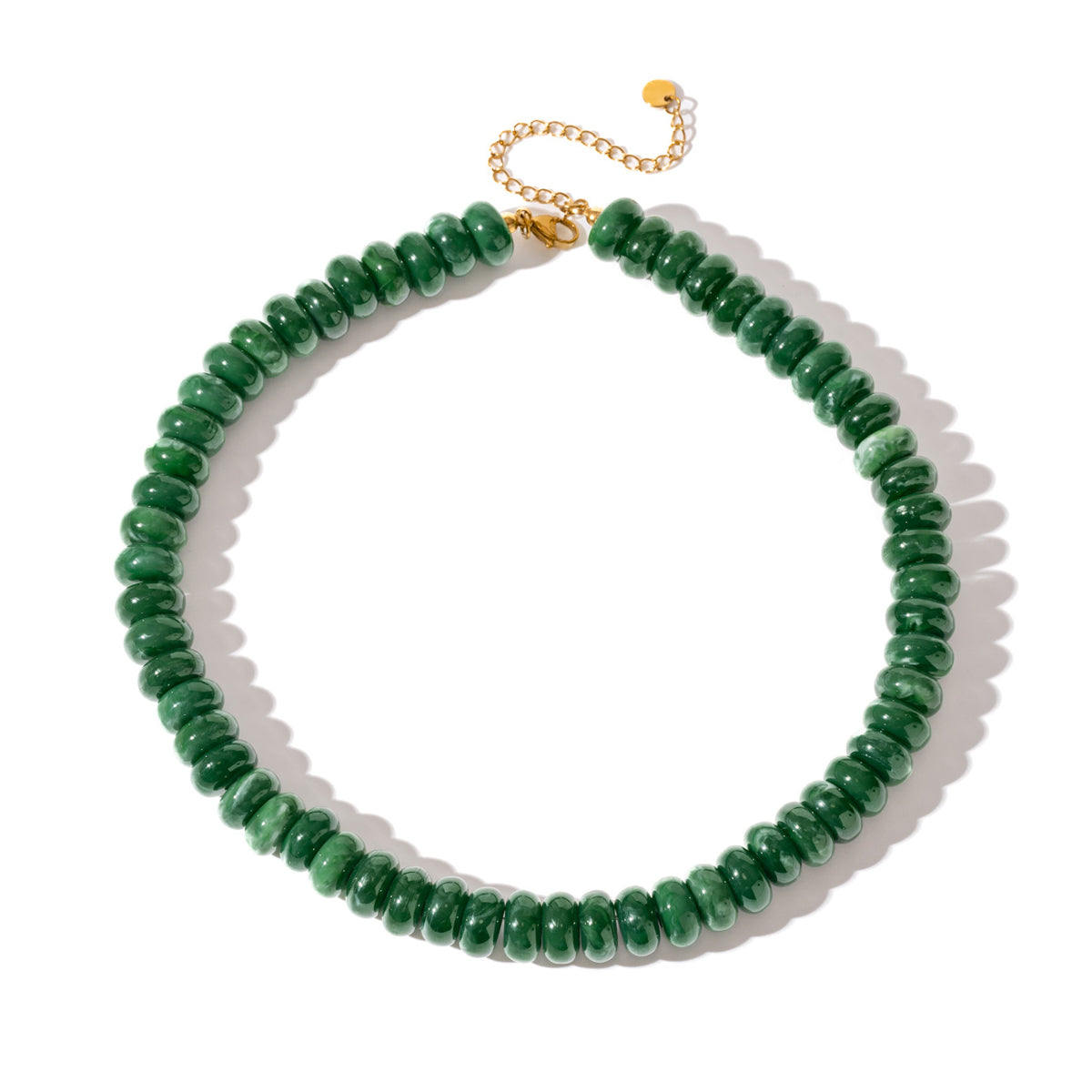 Green donut-bead necklace with gold-tone lobster clasp