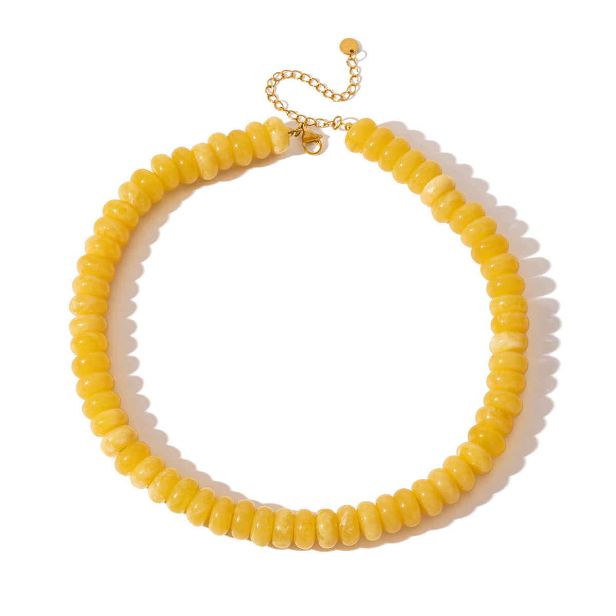 Honey yellow donut-bead necklace with gold-tone lobster clasp