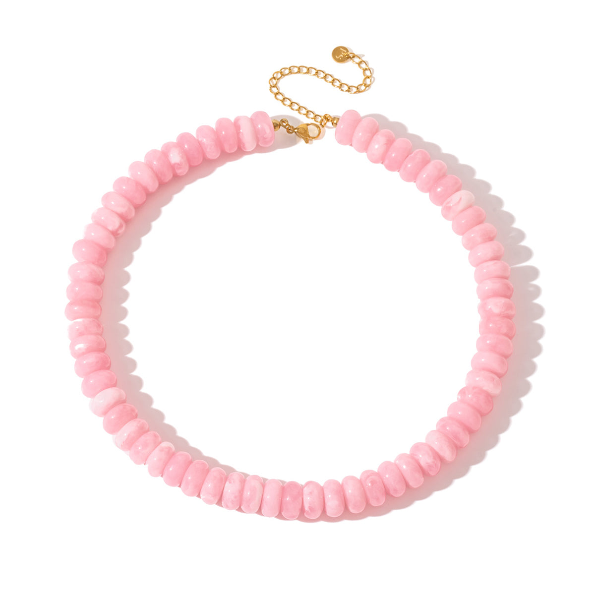 Light pink donut-bead necklace with gold-tone lobster clasp