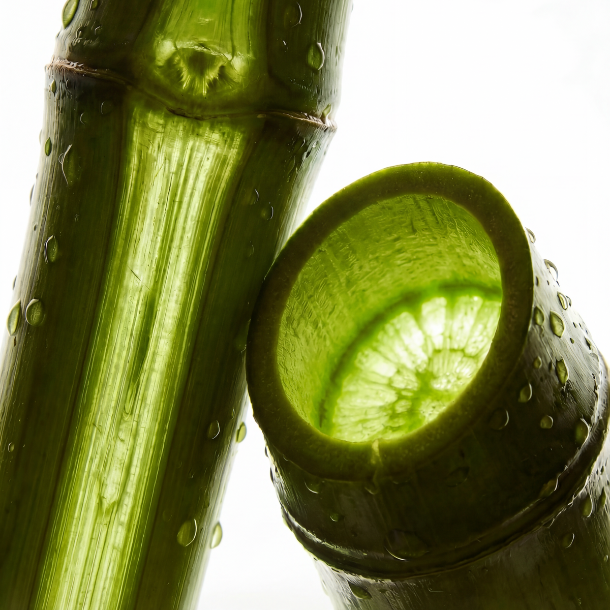 Bamboo eau de parfum close-up of green bamboo stems with cut hollow end