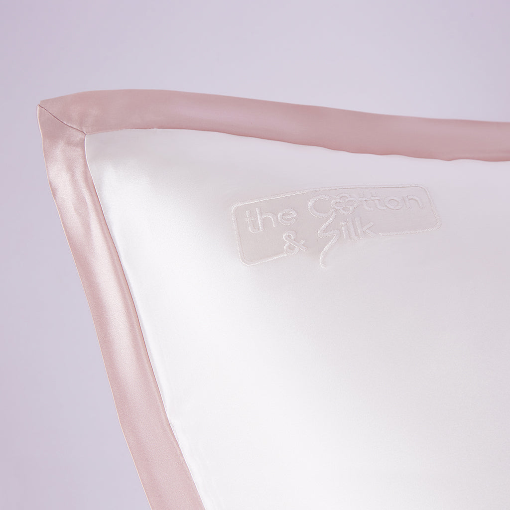 Queen-size 100% 6A+ 22 Momme Mulberry Silk Pillow Sham - Cream + Pink