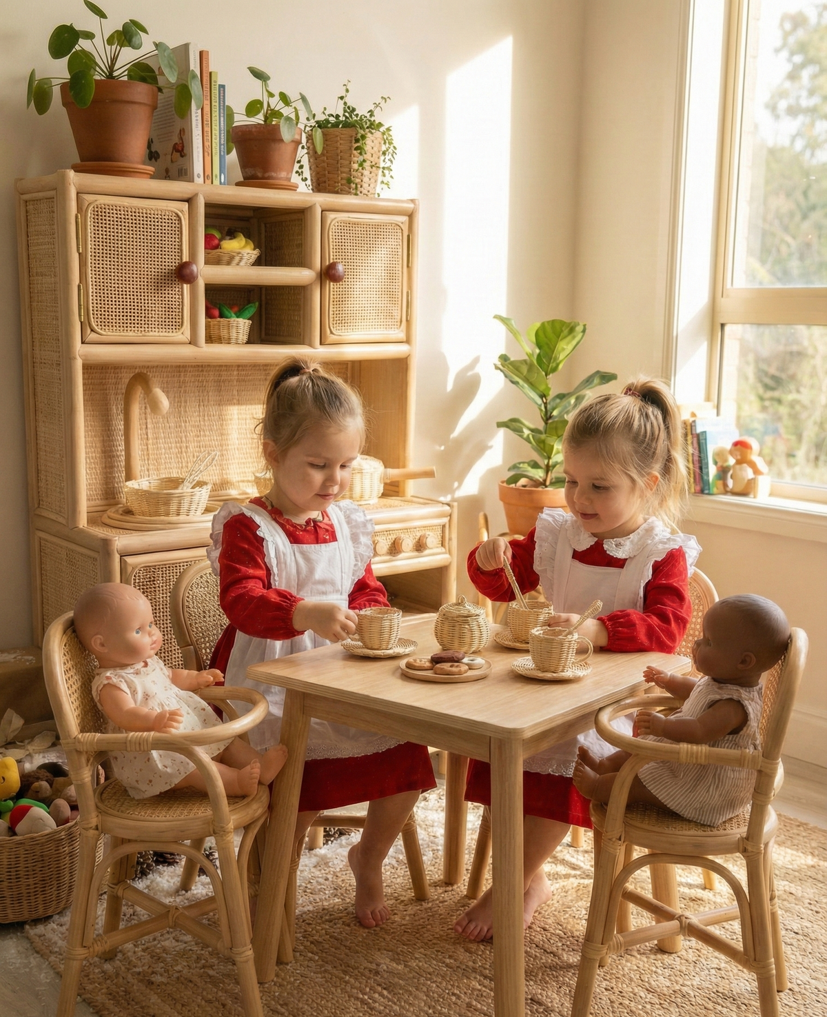 Montessori-Style Rattan Play Kitchen | Natural Pretend Play Station with Storage FREE SHIPPING