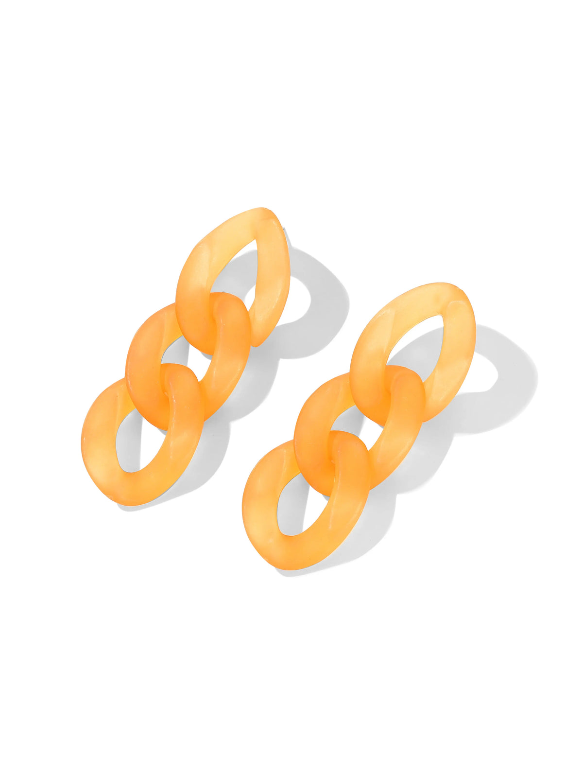 Bright orange earrings with three interlocking oval hoops