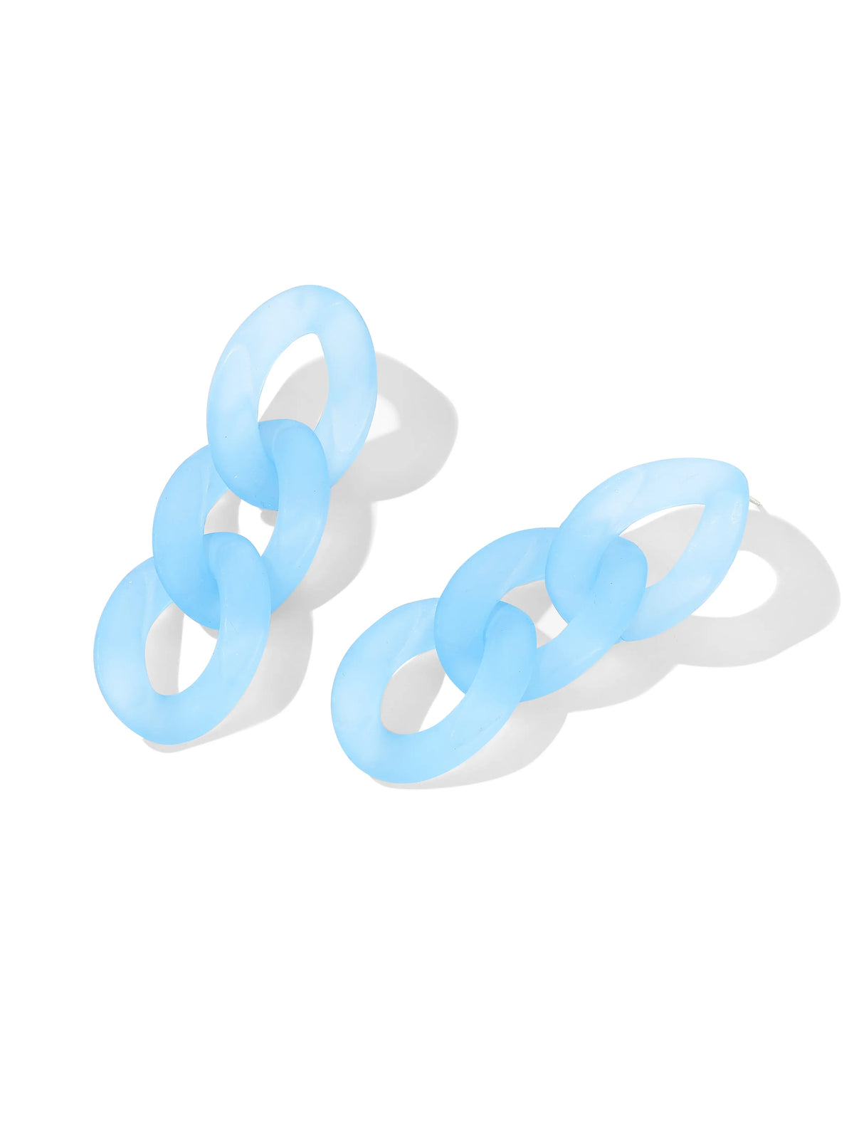 Light blue earrings with three interlocking translucent oval hoops