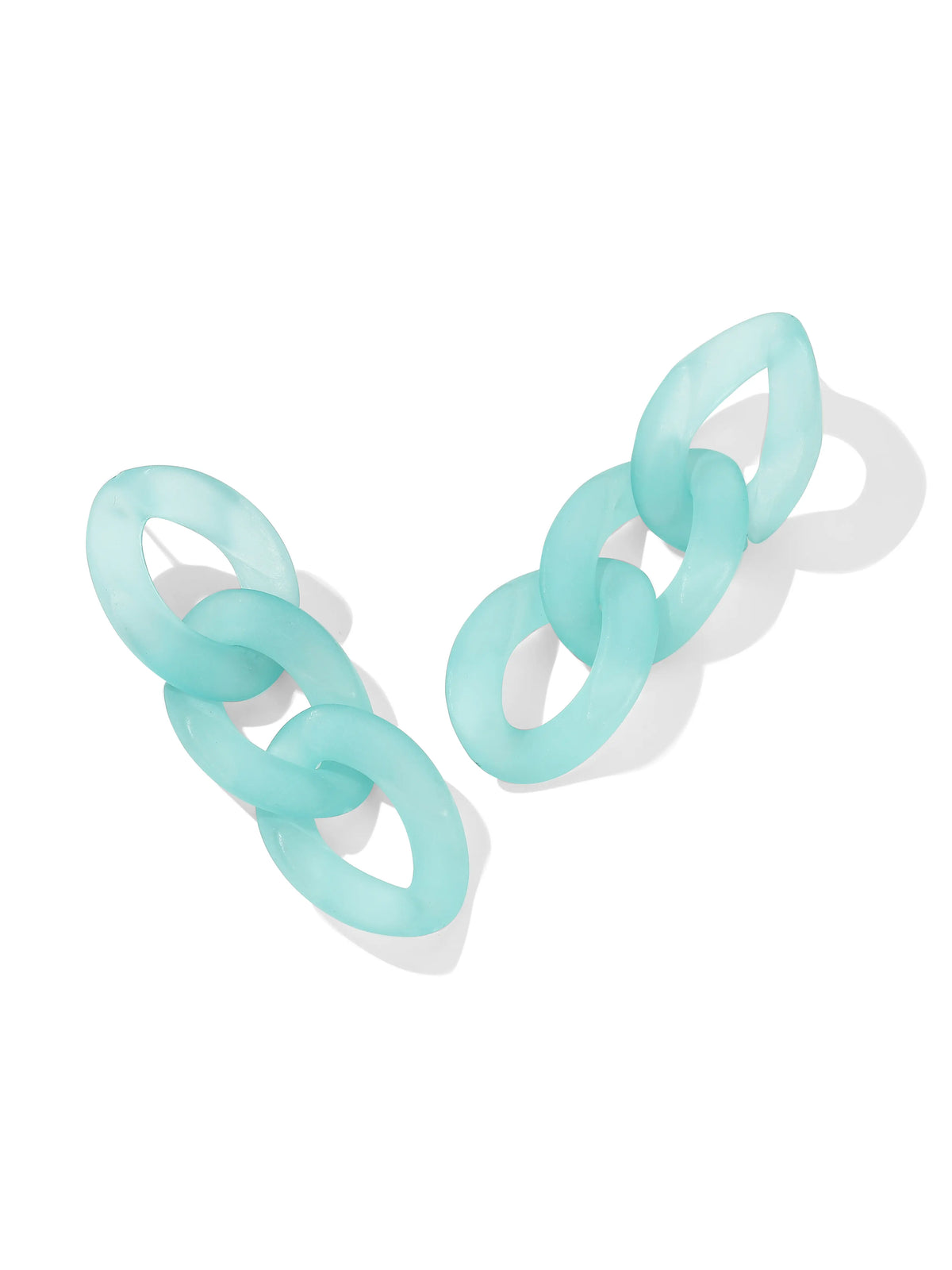 Teal earrings with three interlocking translucent oval hoops