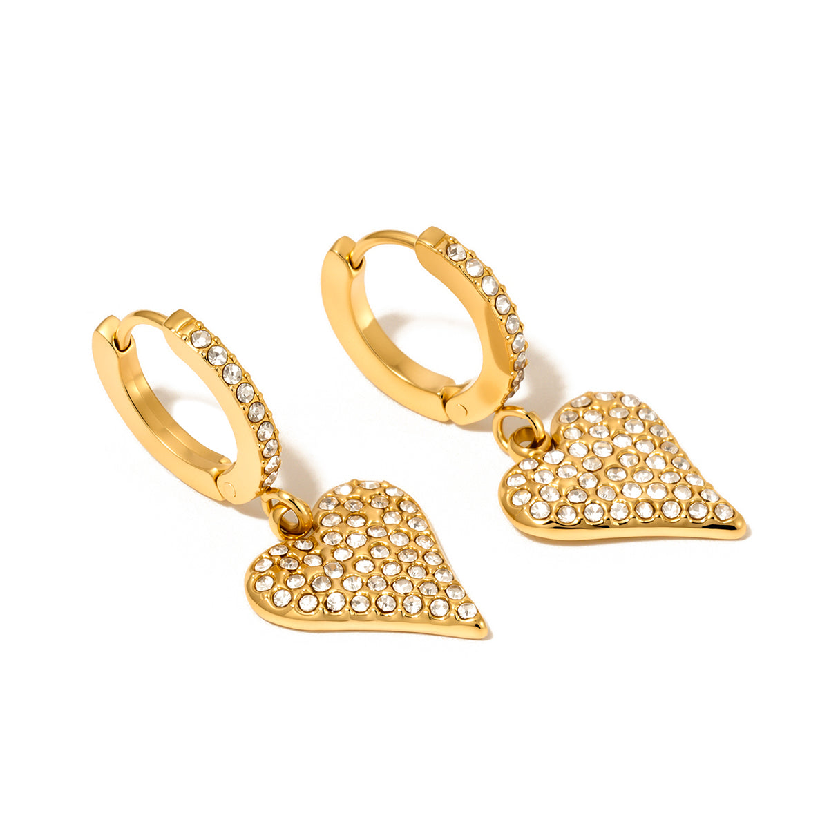 Gold-tone huggie hoop earrings with pavé heart charms