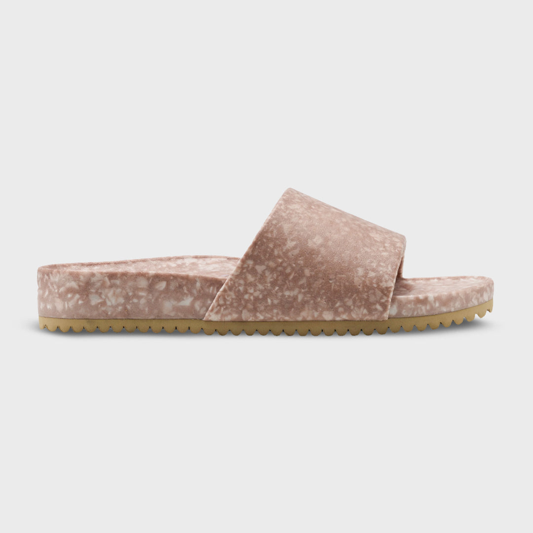 Blushed speckled slide sandals with thick sole and open toe strap