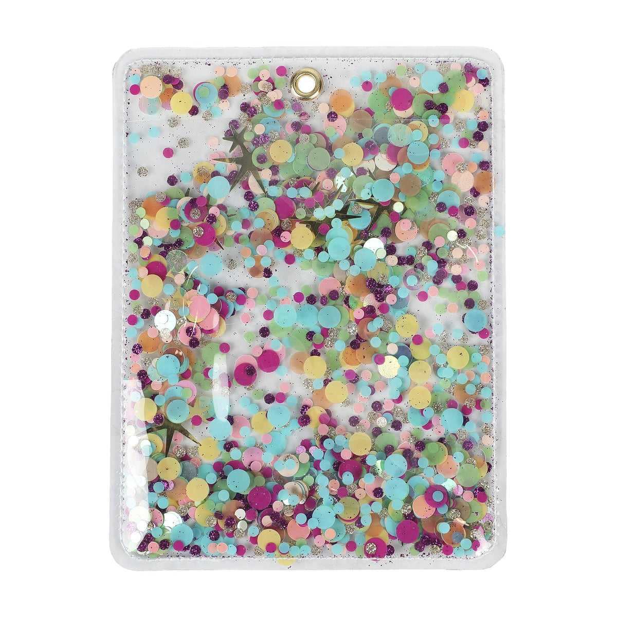 Multicolor sequin glitter confetti in clear square pouch