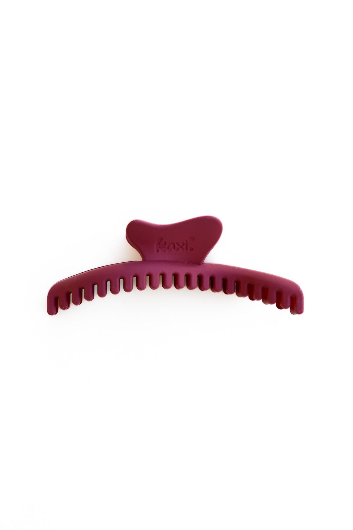 Burgundy wavy hair claw clip with ridged grip teeth