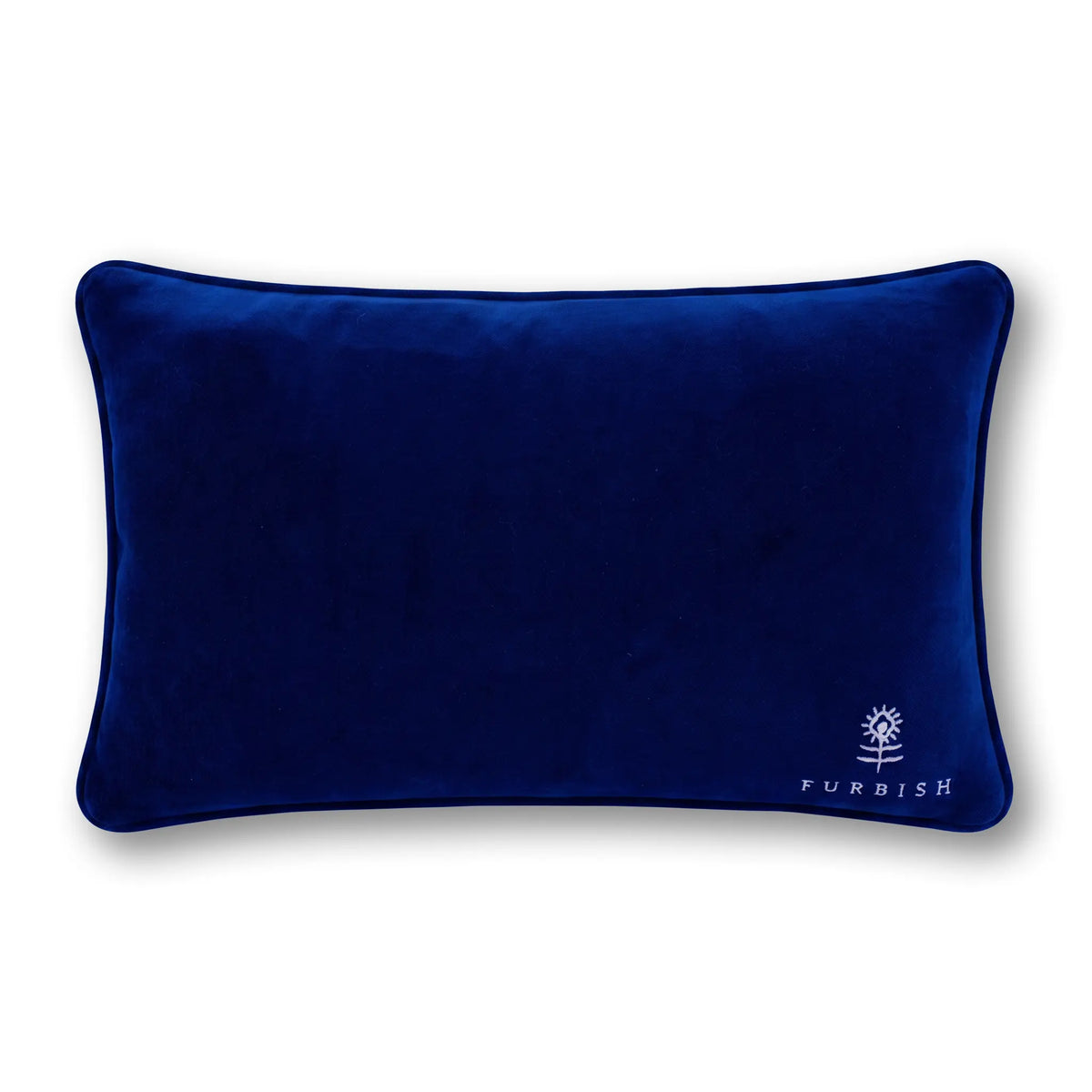 Navy fabric back pillow with small FURBISH logo