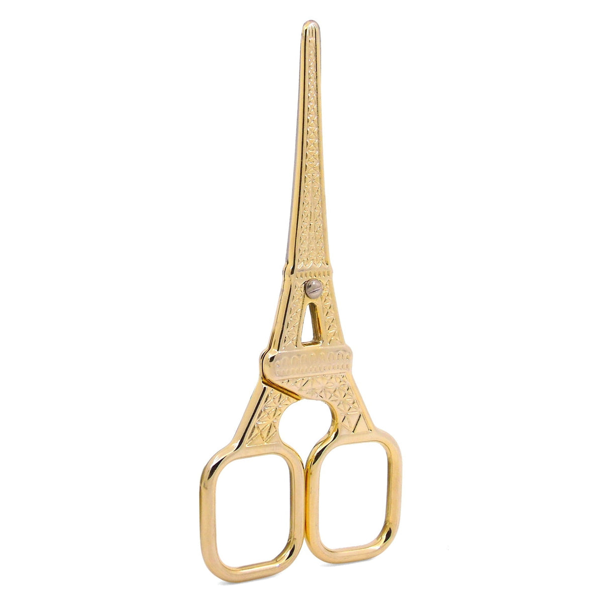 Gold Eiffel Tower mini scissors with openwork tower handle and twin finger loops